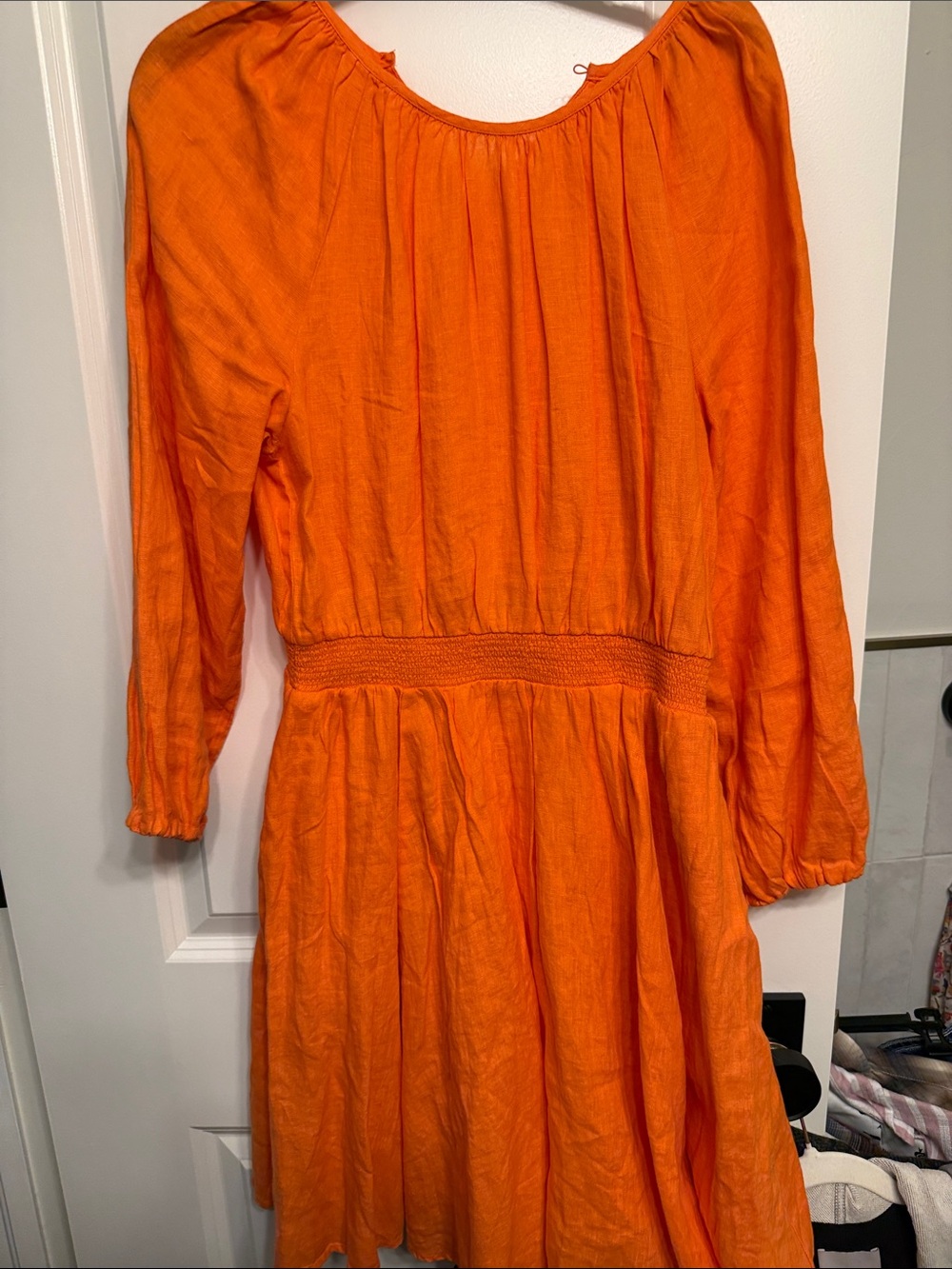J. Crew Orange Long-Sleeve Smocked Waist Dress